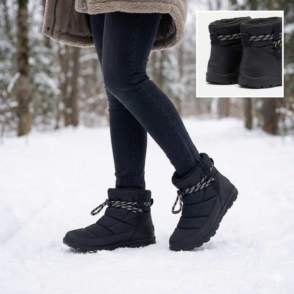 Sorel‎ Women's Whitney Short Lace Boots Waterproof Black Winter Snow 9.5 NL3088